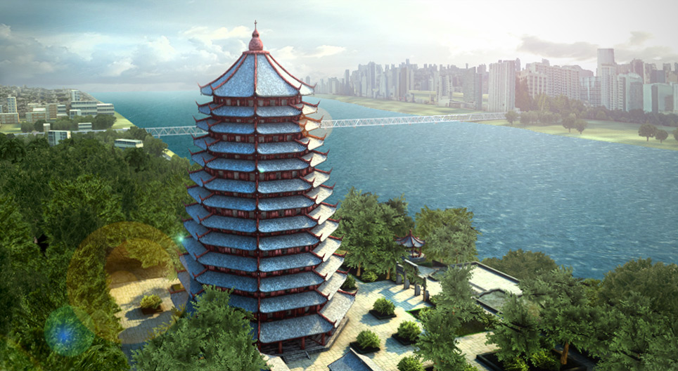 Chinesische Riesen-Pagode (Liuhe-Pagode, Hangzhou, 12. Jh.)
