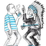 Együtt pipázó indián és fehér férfi