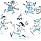 Három fiú, egy kutya és egy bácsi indiántáncot járnak a tűz körül