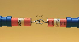 يظهر مقياسي النابض قوة متساوية عند سحبه بعيداً عن بعضه