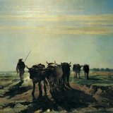 ترويون: مشهد سهلي مع ثيران (1852، واقعية)