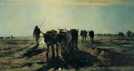 ترويون: مشهد سهلي مع ثيران (1852، واقعية)