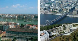 Budapest főutcája, a Duna, háttérben az Országház · A Citadella és a Szabadság-szobor