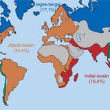 Vízgyűjtő területek, illetve a szárazföldekre hullott csapadékvíz eloszlásának aránya
