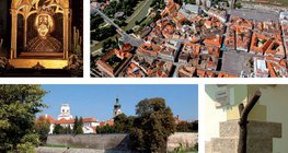 Szent László ereklyetartója a győri székesegyházban. Győr látképe madártávlatból. A Püspökvár és a székesegyház tornya a Káptalan-dombon. A vastuskó