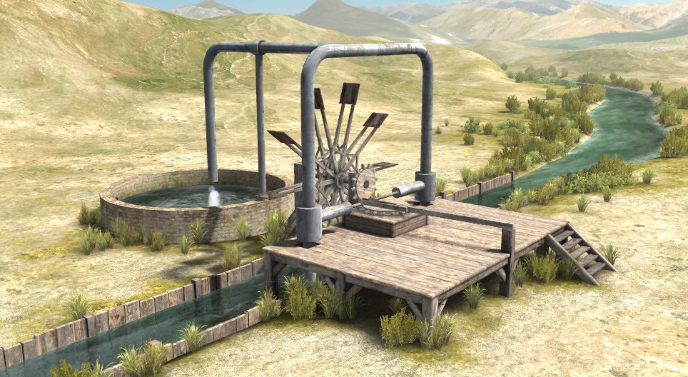 Bomba de água árabe medieval (Al-Jazari, século XIII)